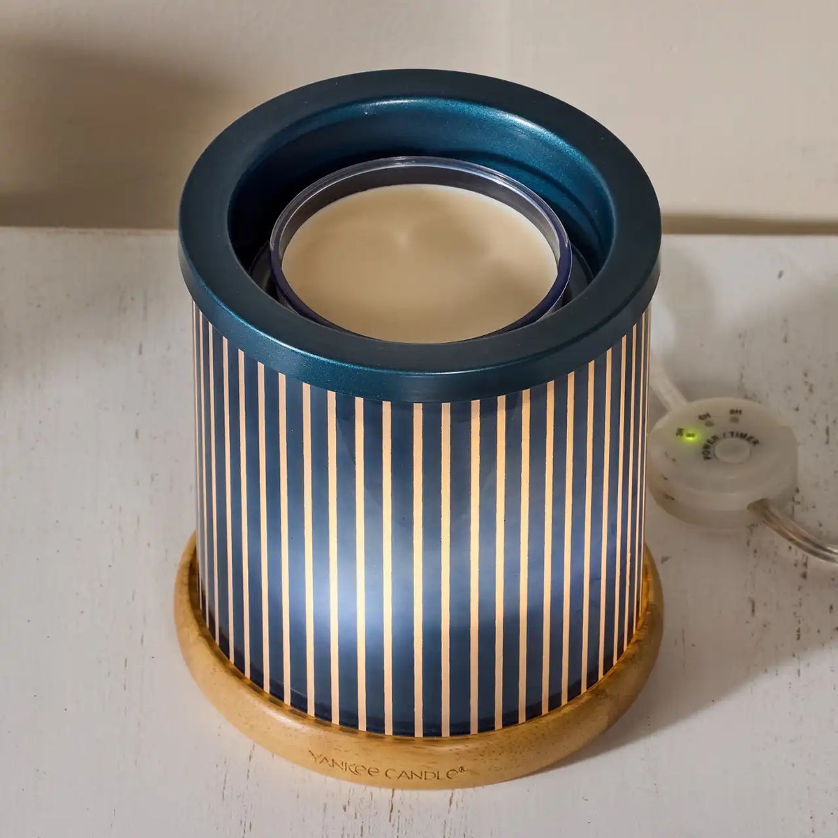 Striped Wood Hurricane Scenterpiece® MeltCup Warmer Scenterpiece® MeltCup Warmer